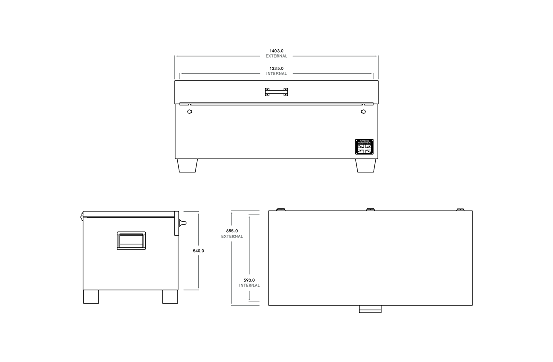 chnical specification diagram of a toolbox chest by Tuffboxes.