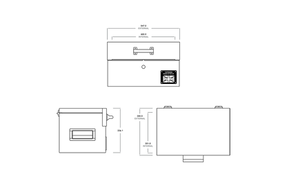  Technical specification diagram of a toolbox.