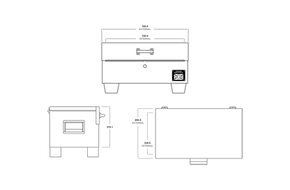 Technical specification diagram of a toolbox.